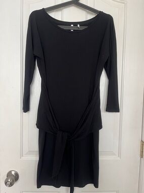 Babaton Black Long Sleeve Tie-Front Dress